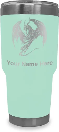 Miniatura 13 de LaserGram Vaso aislado al vacío de 20 onzas, dragón, grabado personalizado incluido (negro)