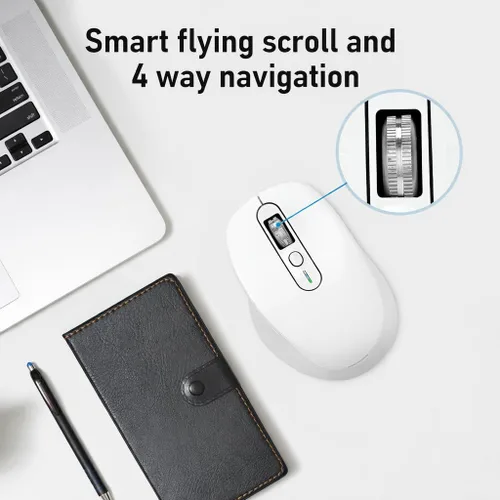 Miniatura 6 de INFINMIND Ratón Bluetooth inalámbrico, multidispositivo (BT1/BT2 + USB de 2.4 G) para laptop, iPad y Mac, desplazamiento de 4 vías con botones Blanco