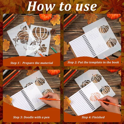 Miniatura 7 de Clabby 5 hojas de plantillas de Acción de Gracias y otoño para pintar en madera, plantillas reutilizables de calabaza de otoño grandes