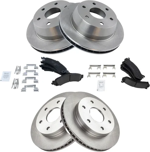 Miniatura 3 de TRQ Kit de pastillas de freno y rotores de disco de cerámica Posi Premium delantero y trasero compatible con GM
