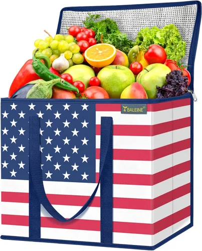 Miniatura 26 de BALEINE Paquete de 3 bolsas reutilizables para comestibles, bolsas de compras plegables para comestibles con parte inferior reforzada y asas