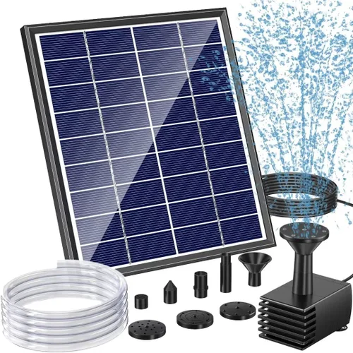 POPOSOAP - Bomba de Fuente Solar para Baño de Pájaros, Bomba de Fuente de Agua Solar de 6W para Exterior con Tubo de 4 Pies y 5 Boquillas, Bomba de
