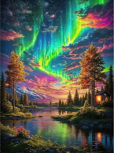 Miniatura 9 de Pintura de diamantes Aurora para adultos, arte de diamantes, kits de pintura de diamantes Aurora 5D para adultos, arte de gemas de cielo estrellado