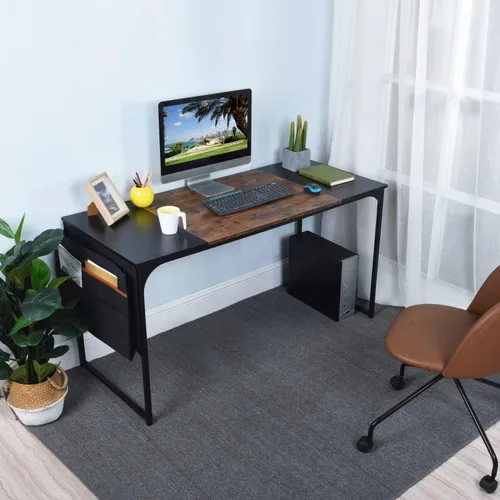 Miniatura 4 de FurnitureR Escritorio para computadora con bolsa de almacenamiento, escritorio de oficina en casa, escritorio de estudio, oficina, escritorio