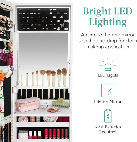 Miniatura 3 de Best Choice Products Armario de joyería con espejo colgante de longitud completa, organizador de almacenamiento de maquillaje, montaje en pared