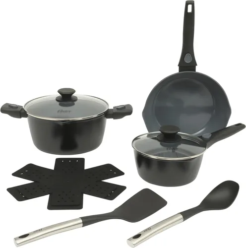 Miniatura 15 de Oster Hawke - Juego de ollas y sartenes de cerámica antiadherente de aluminio de alta calidad sin PFA, con base de inducción Negro / Azul (Hawke)