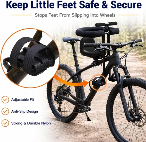 Miniatura 3 de Asiento de bicicleta infantil montado en la parte delantera para adulto MTB, portabicicletas interactivo para niños con barandilla completa, pedales
