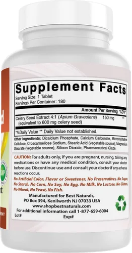 Miniatura 6 de Best Naturals Tableta de semillas de apio de 600 mg, 180 unidades (817716014401)