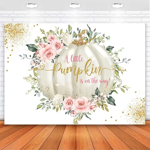Avezano A Little Pumpkin is on The Way - Telón de fondo de calabaza para baby shower, decoración de otoño floral, calabaza, baby shower, fondo de