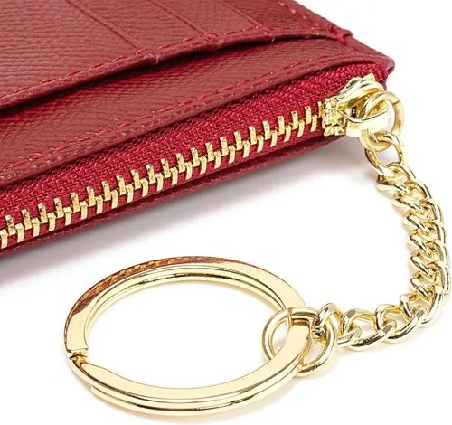 Miniatura 101 de Tarjetero delgado con bloqueo RFID, billetera de bolsillo pequeño, con cremallera Keychian para monedero, monedero y tarjetero para mujeres y hombres