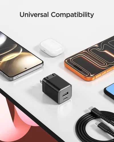 Miniatura 7 de wegear Cargador rápido USB C de 30 W, cargador de pared USB C de doble puerto con enchufe plegable para iPhone 17/16/15, Samsung S24, iPad, 40% más