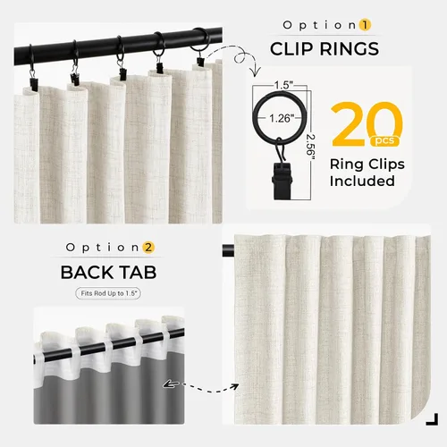 Miniatura 6 de INOVADAY Cortinas térmicas para puerta corredera 100% opacas para dormitorio, cortinas de puerta corrediza de vidrio extra anchas para patio, lino