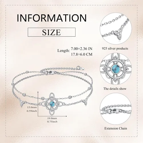 Miniatura 3 de VONALA Pulsera ajustable de plata de ley, diseño de nudo de bruja, doble círculo, libélula, mariposa, pulsera ajustable para verano, playa, cadena