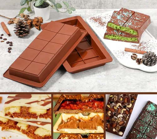 Miniatura 4 de Webake The Original - Moldes de barra de chocolate profundo, 2 unidades, moldes de barra de chocolate Dubai de silicona platino de 1 pulgada