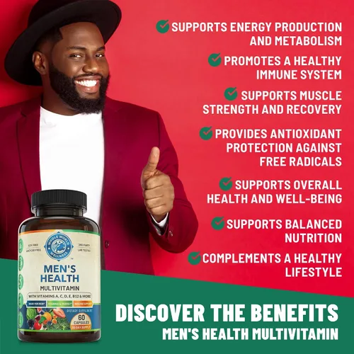 Miniatura 4 de Suplemento multimineral multivitamínico diario para hombre para energía, concentración, resistencia y rendimiento. Hecho para hombres con más de 30