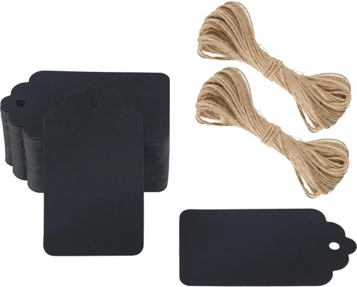 Miniatura 10 de 100 etiquetas de precios G2PLUS de papel de estraza, con una cuerda marrón e ideales para empaques, manualidades, bodas, Navidad, Día de Acción