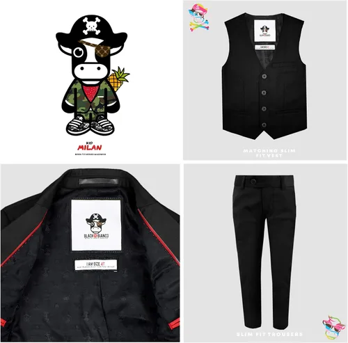 Miniatura 3 de Traje de primera clase para niños Black n Bianco Slim Fit estilo ligero. Presentado por Baby Muffin.