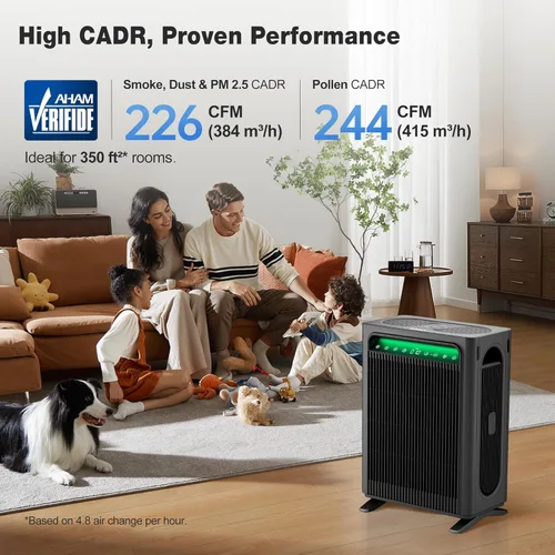 Miniatura 2 de KNKA Purificador de aire para el hogar dormitorio habitación grande de hasta 1,695 pies cuadrados en 1 hora, filtro de aire HEPA con prefiltro Negro