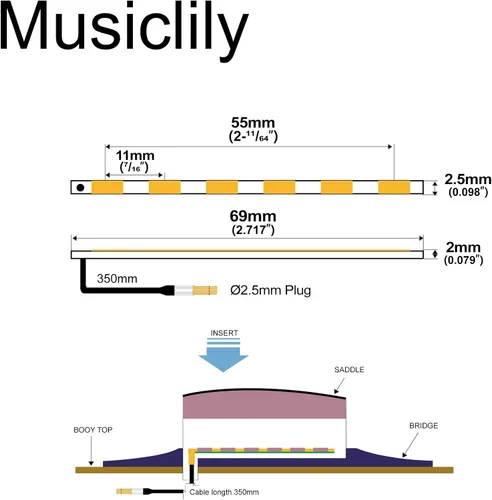 Miniatura 2 de Musiclily Agarre bajo de puente piezo para guitarra acústica, piezas de repuesto Piezo abierto