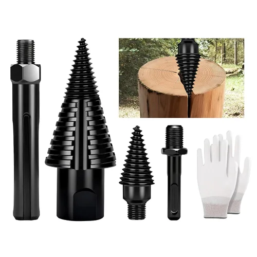 Juego de 6 brocas divisoras de troncos de leña de alta calidad con diseño desmontable, cono de tornillo de división de madera resistente de 1.97