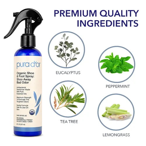 Miniatura 5 de PURA D'OR Spray orgánico eliminador de olores para zapatos y pies (8 onzas) desodoriza y elimina los malos olores con eucalipto, menta, árbol de té