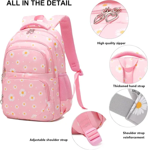 Miniatura 35 de goldwheat Mochilas impresas margaritas con paquete de almuerzo, estuche de lápices 3pcs, bolsa ligera resistente al agua para la escuela secundaria