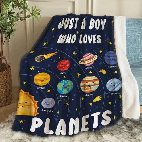 Miniatura 10 de Just A Boy Who Loves Planets & Solar - Manta de Lana Polar Franela Súper Suave y Divertida, Manta de Viaje para Cama, Sofá, Sillón, Nombre