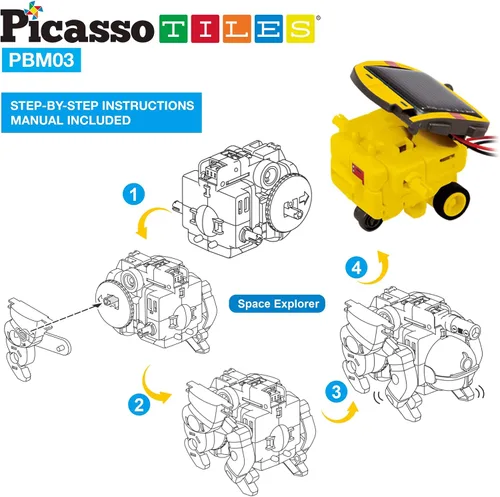 Miniatura 7 de PicassoTiles STEM - Robot espacial con energía solar para niños, juguete educativo de aprendizaje de ingeniería de construcción, 6 en 1, creativo