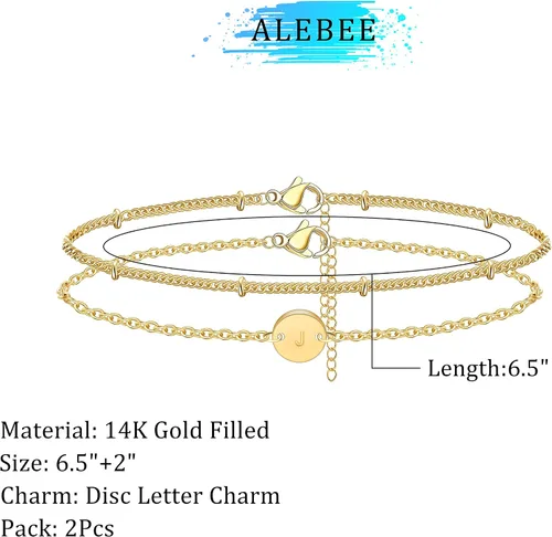 Miniatura 2 de Gold Initial Bracelets for Women Dainty Gold Filled Layered Beaded Letter Initial Bracelet Personalized 26 Alphabet Disc Trendy Monogram Charm
