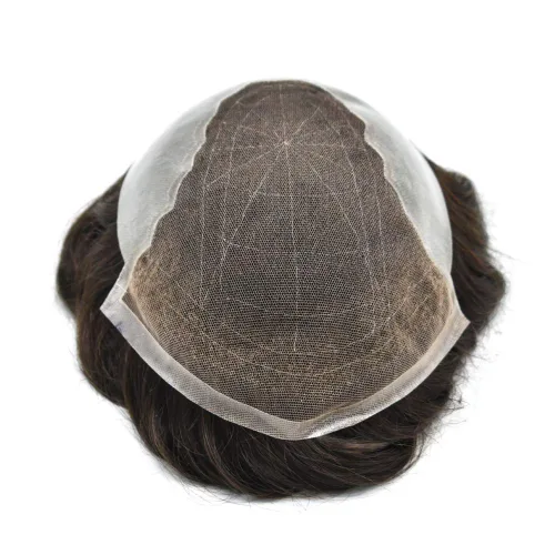 Miniatura 24 de Peluca de repuesto de cabello natural de poliuretano con encaje frontal para hombre (7x9 pulgadas, densidad de luz, 1B40# negro natural con 40% gris)