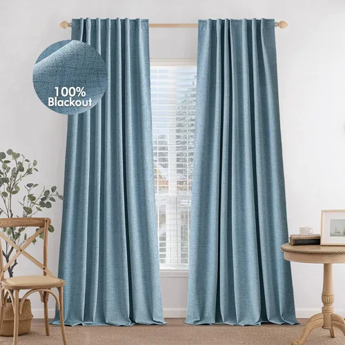 Miniatura 18 de MIULEE Cortinas 100% opacas de 84 pulgadas de largo de lino, cortinas y drapeados, juego de 2 paneles para dormitorio, pestaña trasera, sala