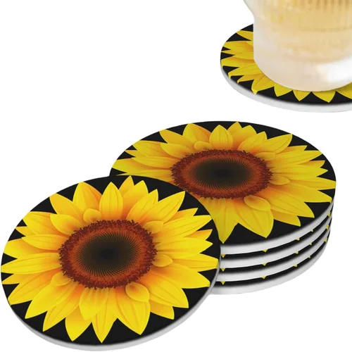 Miniatura 9 de Juego de 4 posavasos de pelota de tenis para bebidas, de cerámica absorbente, para mesa de café, barra de mesa de madera, 4 pulgadas O5