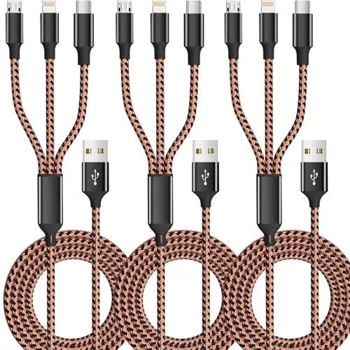 Miniatura 24 de Cable de carga múltiple (paquete de 2 cables de 4 pies) 3 en 1 para múltiples dispositivos, cable de carga universal trenzado de nailon para Negro