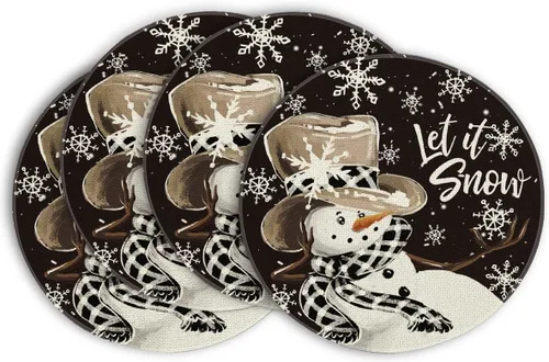 Miniatura 16 de Artoid Mode Juego de 4 manteles individuales de invierno con diseño de copos de nieve y muñeco de nieve rojo de 12 x 18 pulgadas para decoración
