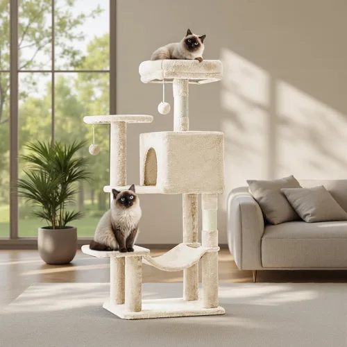 Miniatura 8 de Árbol grande para gatos de 66 pulgadas, torre de árbol para gatos de varios niveles con condominio, perchas, postes rascadores de sisal y hamaca