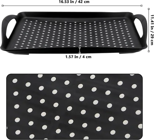 Miniatura 2 de Paquete de 4 bandejas antideslizantes para servir alimentos con asas, bandeja rectangular de plástico de 16.5 x 11.4 x 1.57 pulgadas, bandeja negra