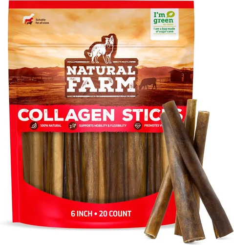 Miniatura 11 de Natural Farm Palitos de colágeno masticables para perros de 6 pulgadas, sin olor, 95% colágeno natural que apoya articulaciones saludables, piel