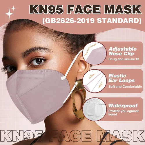 Miniatura 4 de XDX Mascarillas KN95, mascarillas rosas envueltas individualmente para hombres y mujeres, 5 capas transpirables y cómodas, desechables, eficiencia