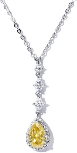 TIANYU GEMS Collar con colgante de moissanita amarilla de 2 quilates para mujer, plata de ley chapada en oro amarillo de 18 quilates, pera amarilla,
