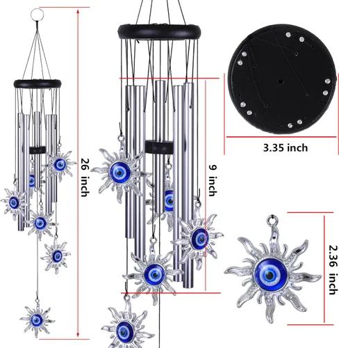 Miniatura 3 de Campanillas de viento azules con ojo maléfico para decoración exterior, atrapavientos móvil con sol y ojo maléfico, campanas de viento con sol y ojo