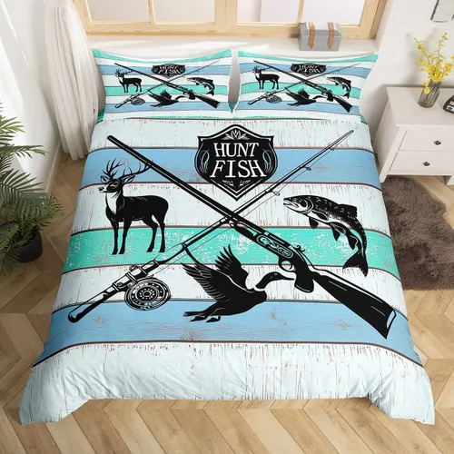 Miniatura 20 de Castle Fairy Juego de ropa de cama tamaño individual, juego de funda de edredón con diseño de ciervos y pinos para niños y niñas, juego de funda