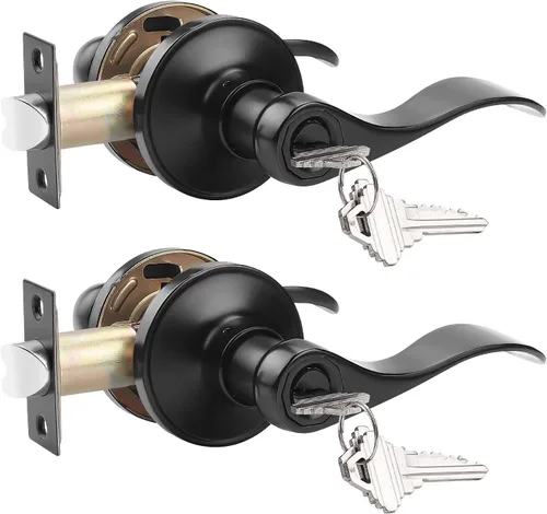 Miniatura 13 de Probrico 12061SN - Manija de puerta, juego de cerradura para puerta con llave de seguridad, para entrada, acabado niquelado satinado disponible