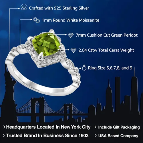 Miniatura 31 de Gem Stone King Anillo de compromiso solitario de moissanita blanca con piedra natal de corte cojín de 0.276 in para mujer, plata de ley 925