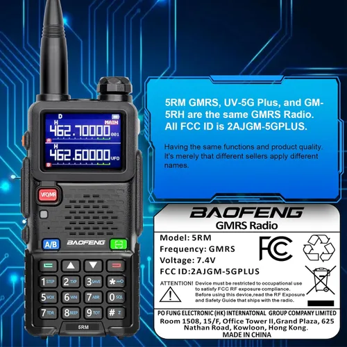 Miniatura 4 de BAOFENG 5RM GMRS - Radio de mano, UV-5G Plus (4 baterías de 2500 mAh), radio bidireccional de 5 W de largo alcance multibanda con 999 canales
