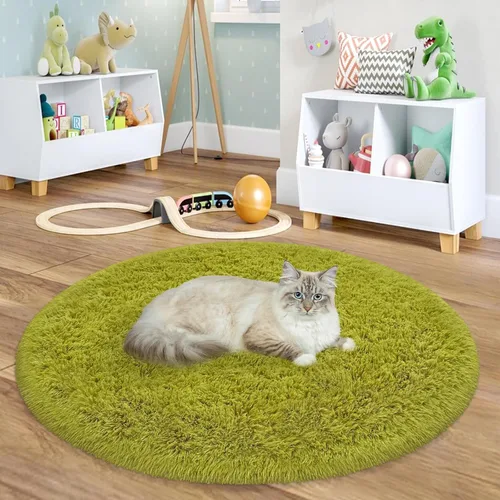 Miniatura 37 de Alfombra circular pequeña para dormitorio, 2 x 2 pies, color azul, para decoración de habitación de niños, redonda esponjosa para guardería