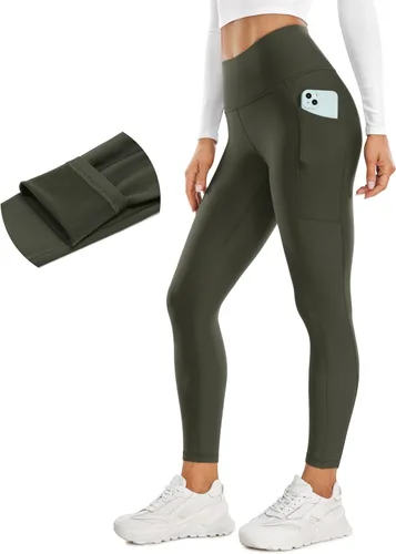 CRZ YOGA Leggings con forro polar para mujer con bolsillos de 25 pulgadas, pantalones térmicos cálidos de cintura alta, pantalones casuales para
