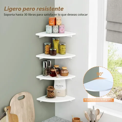 Miniatura 7 de Forbena Juego de 4 estantes flotantes de esquina blanca para pared, estantes de esquina redondeados montados en la pared para libros de dormitorio