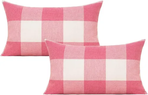 Miniatura 25 de VAKADO Fundas de Almohada Decorativas Rosas para San Valentín 16x16 Juego de 2 Buffalo Día de San Valentín Decorativas Gingham Casa de Campo Cuadros
