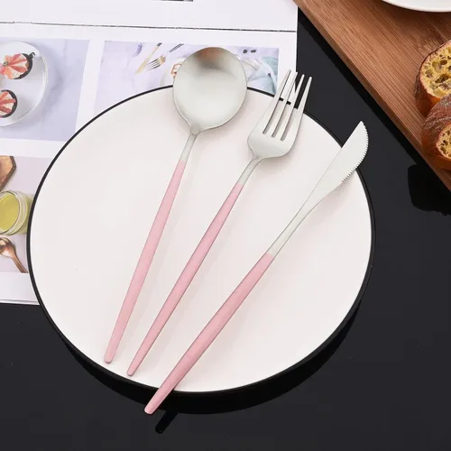 Miniatura 4 de JASHII Juego de 40 cubiertos de color rosa mate y plateado, juego de cubiertos de acero inoxidable para 8, incluye cucharadas de tenedor para Rosa