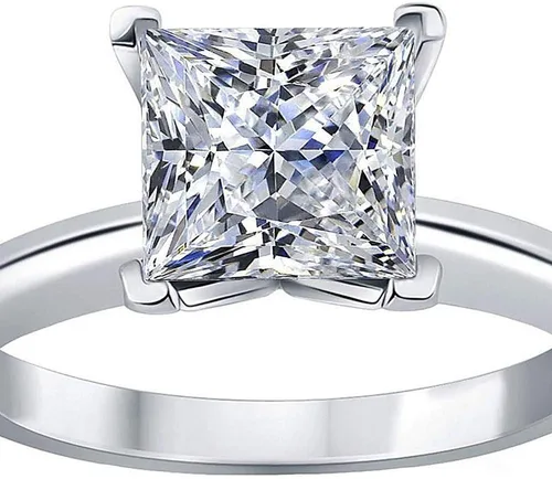 Miniatura 2 de Clara Pucci Anillo solitario de corte princesa brillante de 2.0 quilates de moissanita genuina impecable ideal VVS1 D 4 puntas de compromiso, boda